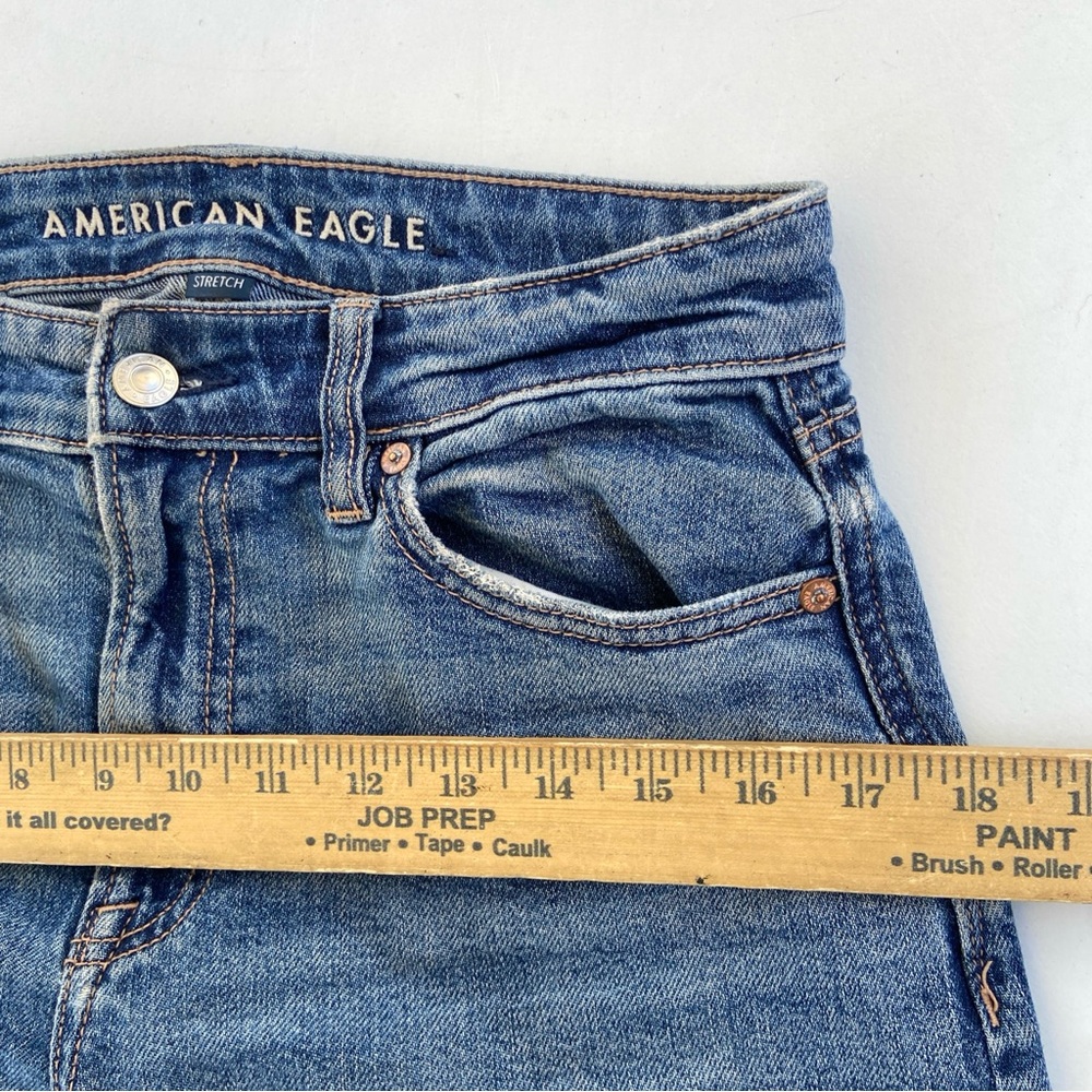 American Eagle Super High-Rise Baggy Wide Leg Frayed Hem Dis Blue Jean 2 26r - Picture 3 of 8